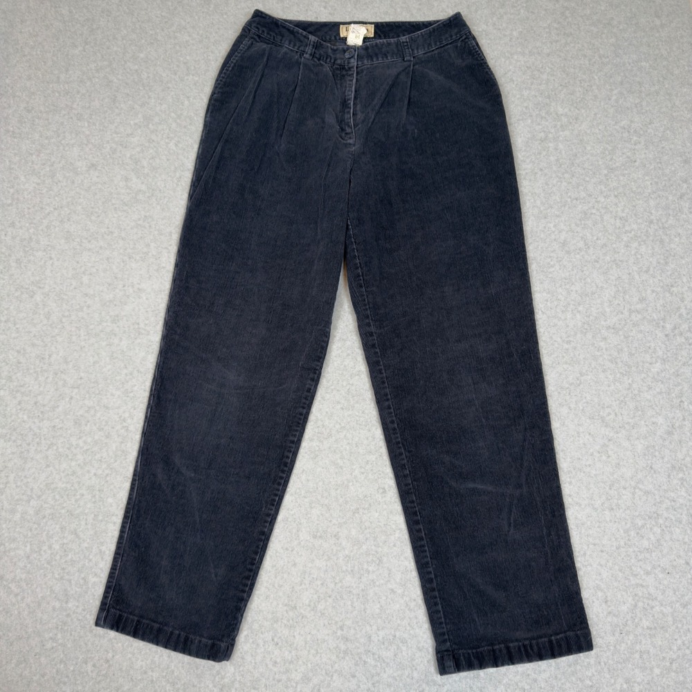 L.L. Bean Curvy Fit Corduroy Pants Women's Size 10 Regular Navy Blue Pleated
